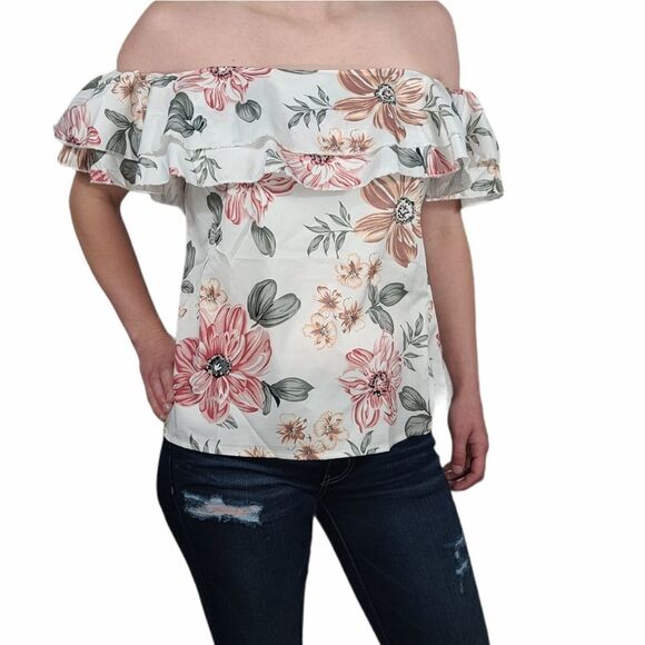 Shein Plus Ruffle Off Shoulder Floral Top - Picture 1 of 7
